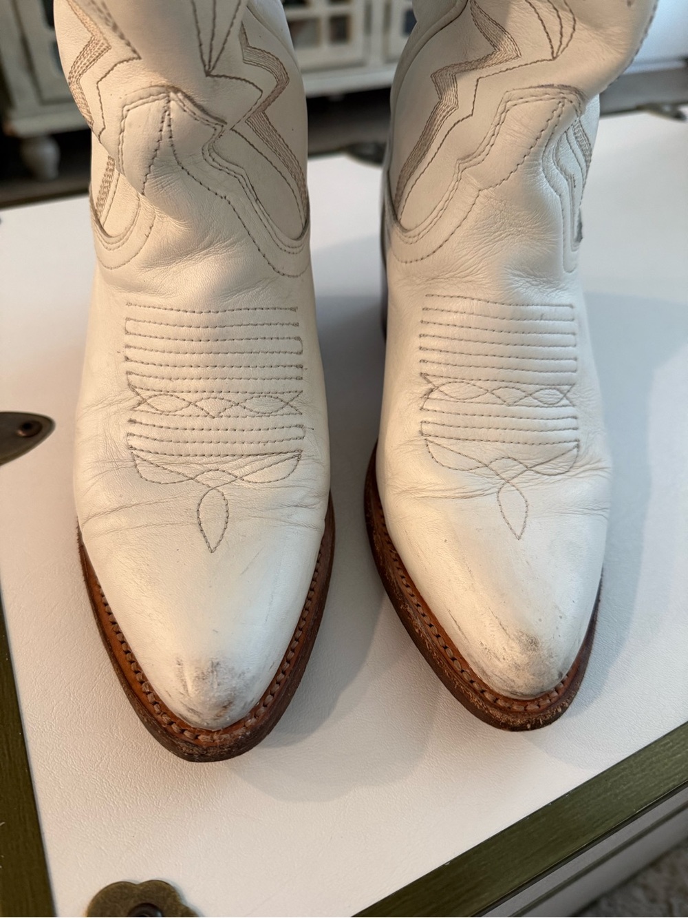 Tecovas Abby White Leather Western Cowboy Boots - Pointed Toe